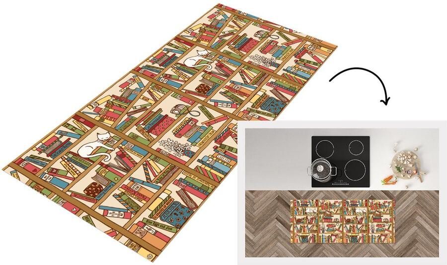 KitchenYeah Keukenloper Loper keuken Patronen Kat Boek 120x50 cm Keukenloper vinyl