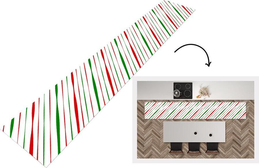 KitchenYeah Keukenloper Loper keuken Patronen Kerst Strepen 300x50 cm Keukenloper vinyl