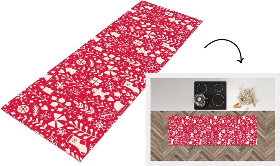 KitchenYeah Keukenloper Loper keuken Patronen Kerst Winter Feest 150x50 cm Keukenloper vinyl