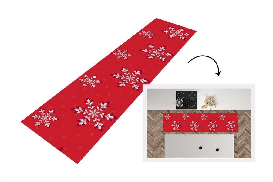 KitchenYeah Keukenloper Loper keuken Patronen Kerst Zilver Planten 200x50 cm Keukenloper vinyl