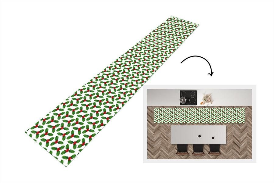 KitchenYeah Keukenloper Keukenmat Patronen Kerstmis Maretak 360x60 cm Keuken vloerkleed