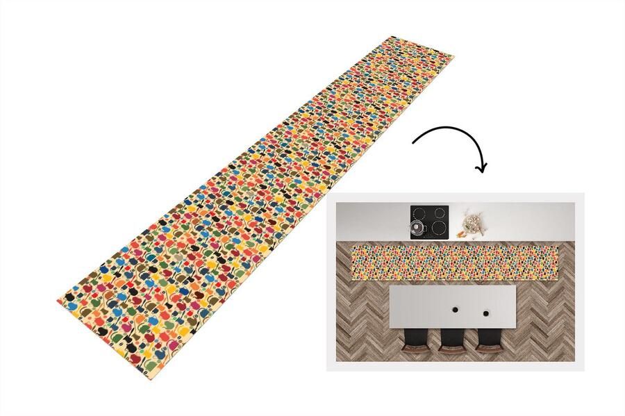 KitchenYeah Keukenloper Keukenmat Patronen Koffie Theepot Retro 360x60 cm Keuken vloerkleed