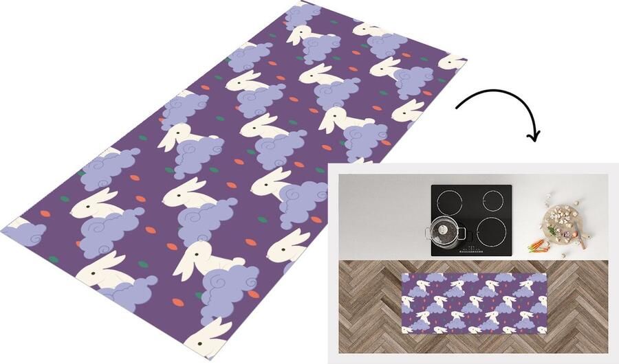KitchenYeah Keukenloper Loper keuken Patronen Konijn Lucht 120x50 cm Keukenloper vinyl