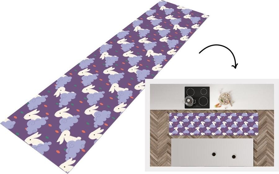 KitchenYeah Keukenloper Loper keuken Patronen Konijn Lucht 200x50 cm Keukenloper vinyl