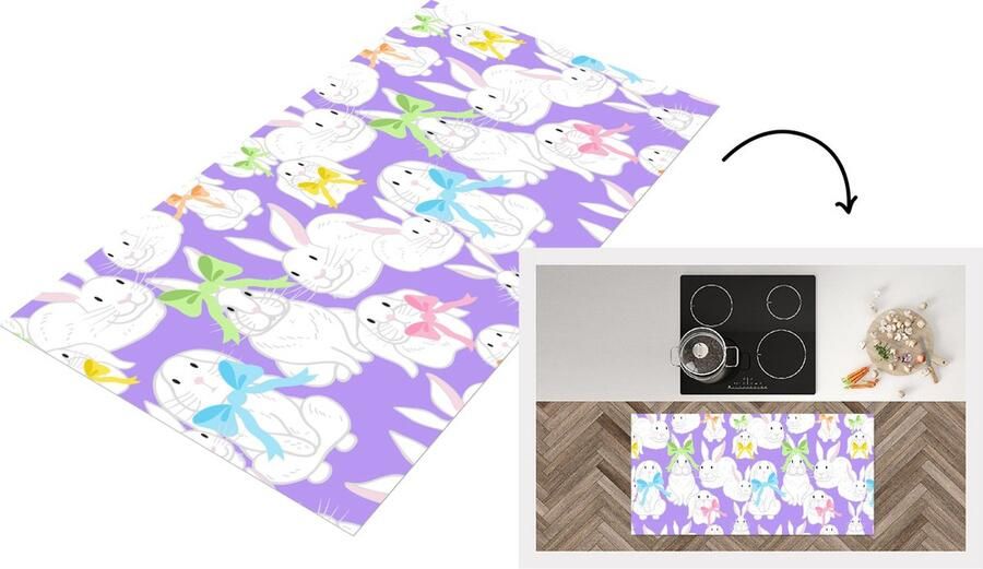KitchenYeah Keukenloper Loper keuken Patronen Konijn Paars Lente 120x60 cm Keukenloper vinyl