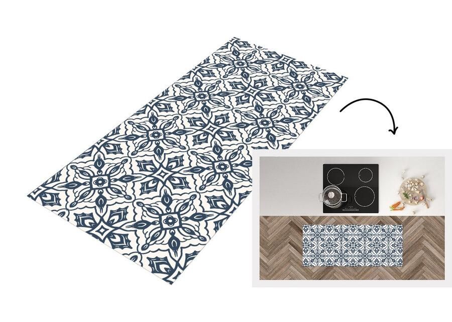 KitchenYeah Keukenloper Loper keuken Patronen Mandala Blauw 120x50 cm Keukenloper vinyl