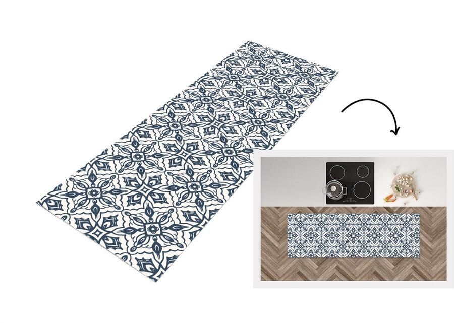 KitchenYeah Keukenloper Loper keuken Patronen Mandala Blauw 180x60 cm Keukenloper vinyl