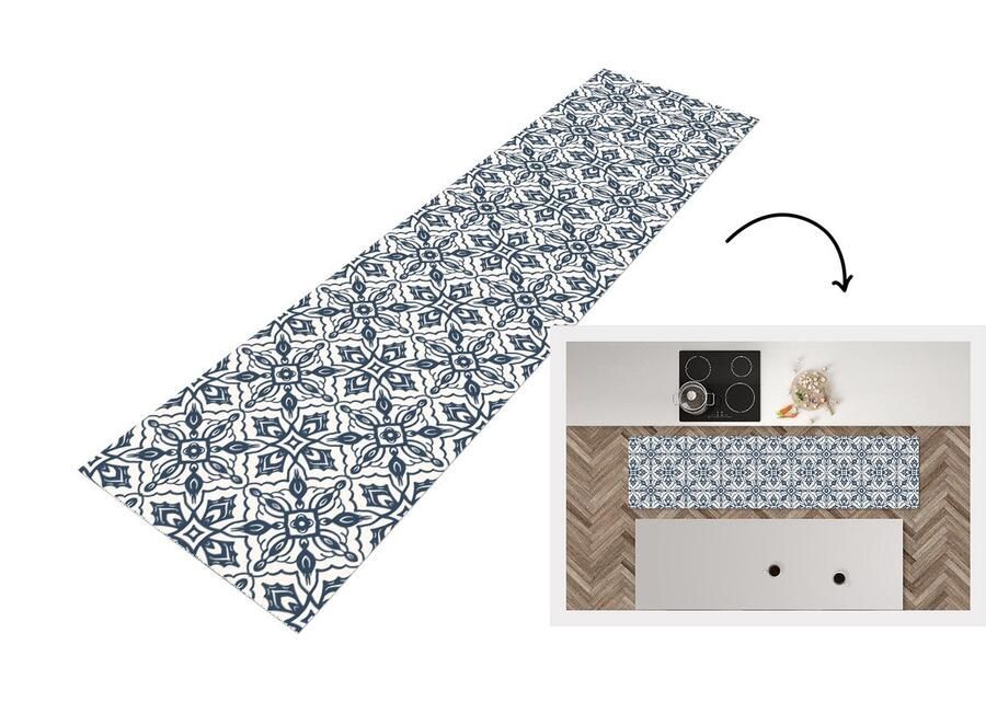 KitchenYeah Keukenloper Loper keuken Patronen Mandala Blauw 200x50 cm Keukenloper vinyl