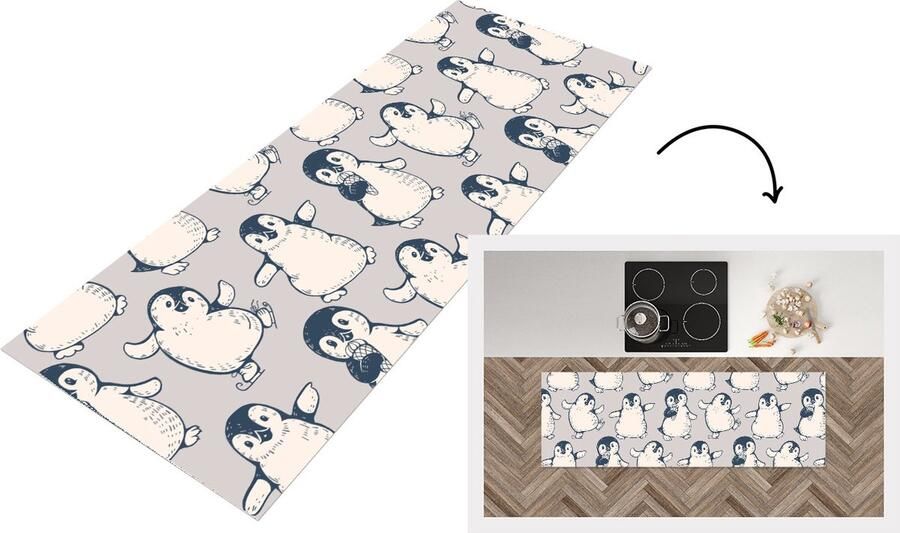 KitchenYeah Keukenloper Loper keuken Patronen Pinguïn IJs 180x60 cm Keukenloper vinyl