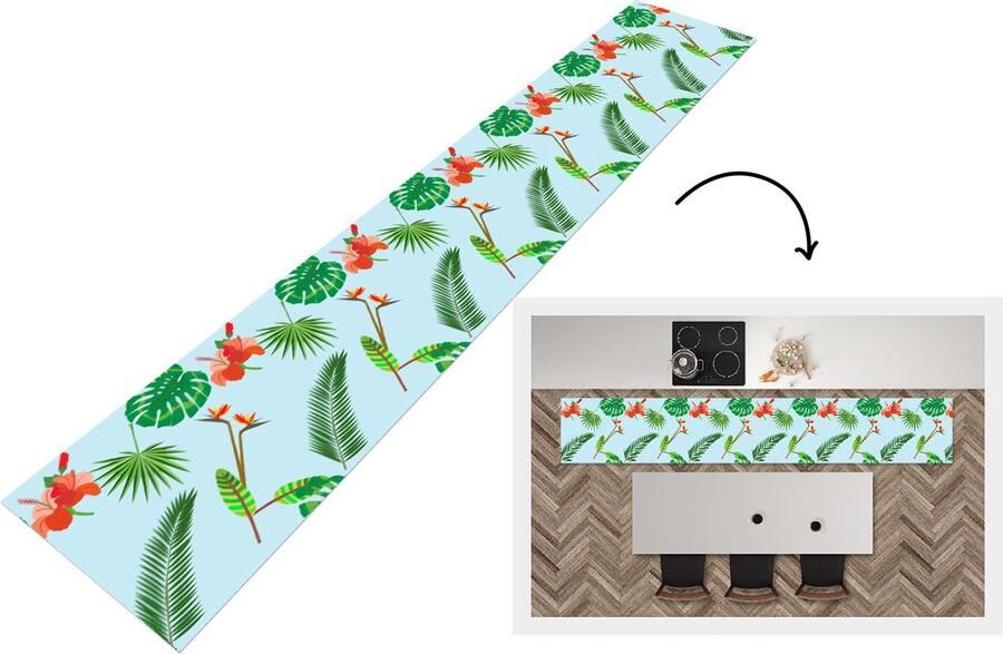 KitchenYeah Keukenloper Keukenmat Patronen Planten Jungle Bloemen 360x60 cm Keuken vloerkleed