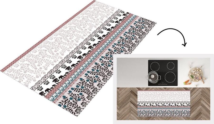 KitchenYeah Keukenloper Loper keuken Patronen Safari Olifant Afrika 120x60 cm Keukenloper vinyl