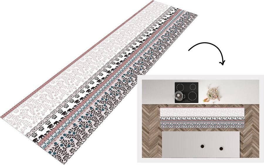 KitchenYeah Keukenloper Loper keuken Patronen Safari Olifant Afrika 200x50 cm Keukenloper vinyl