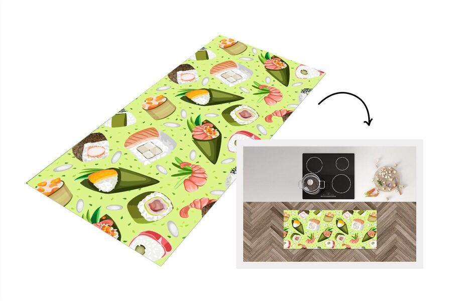 KitchenYeah Keukenloper Loper keuken Patronen Sushi Japan Groen 120x50 cm Keukenloper vinyl
