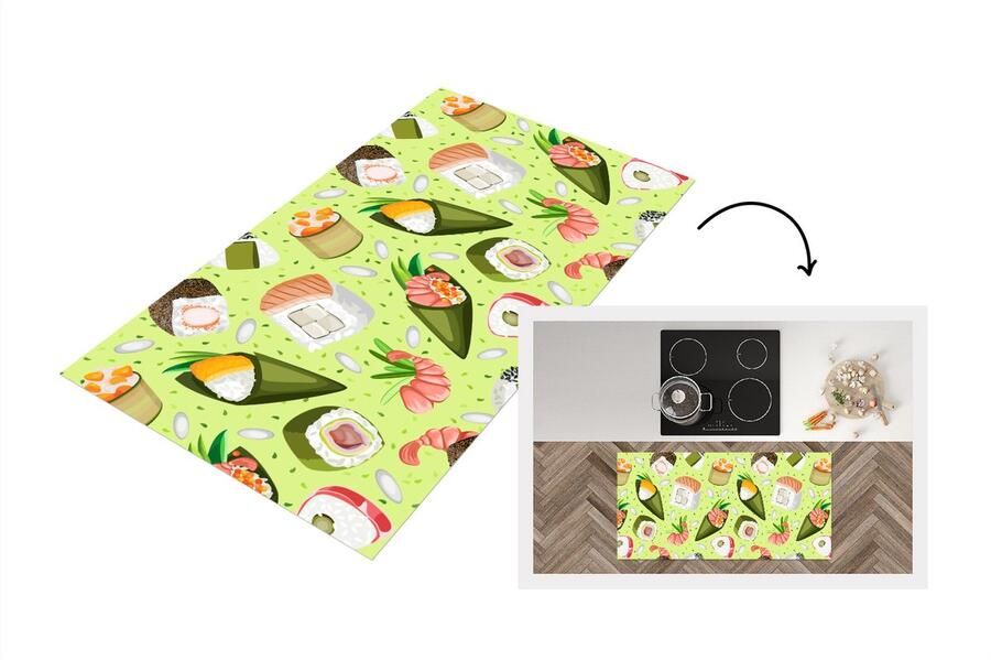 KitchenYeah Keukenloper Loper keuken Patronen Sushi Japan Groen 120x60 cm Keukenloper vinyl