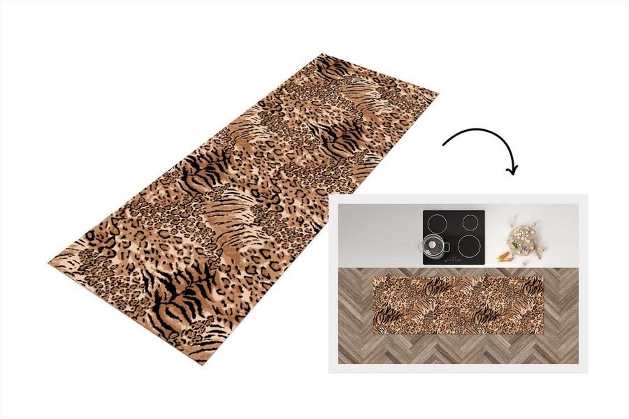 KitchenYeah Keukenloper Loper keuken Patronen Tijger Luipaardprint 180x60 cm Keukenloper vinyl