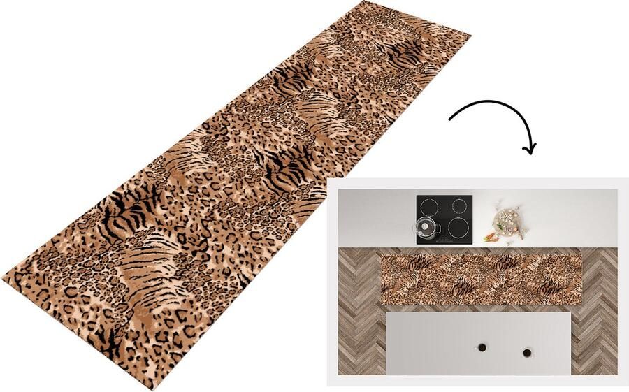 KitchenYeah Keukenloper Loper keuken Patronen Tijger Luipaardprint 240x60 cm Keukenloper vinyl