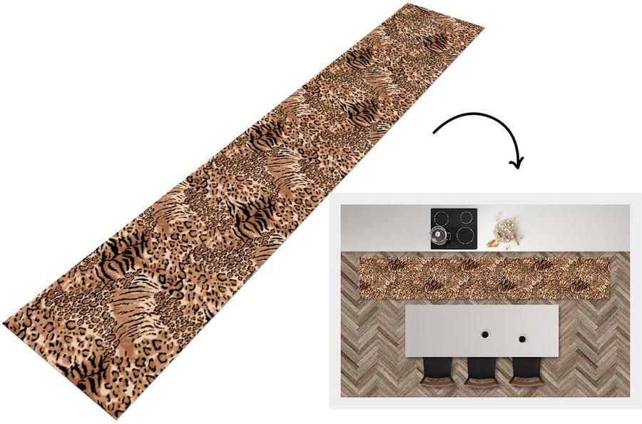 KitchenYeah Keukenloper Loper keuken Patronen Tijger Luipaardprint 300x50 cm Keukenloper vinyl