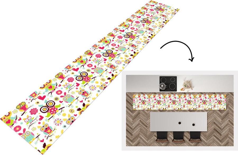 KitchenYeah Keukenloper Keukenmat Patronen Uil Dieren 360x60 cm Keuken vloerkleed