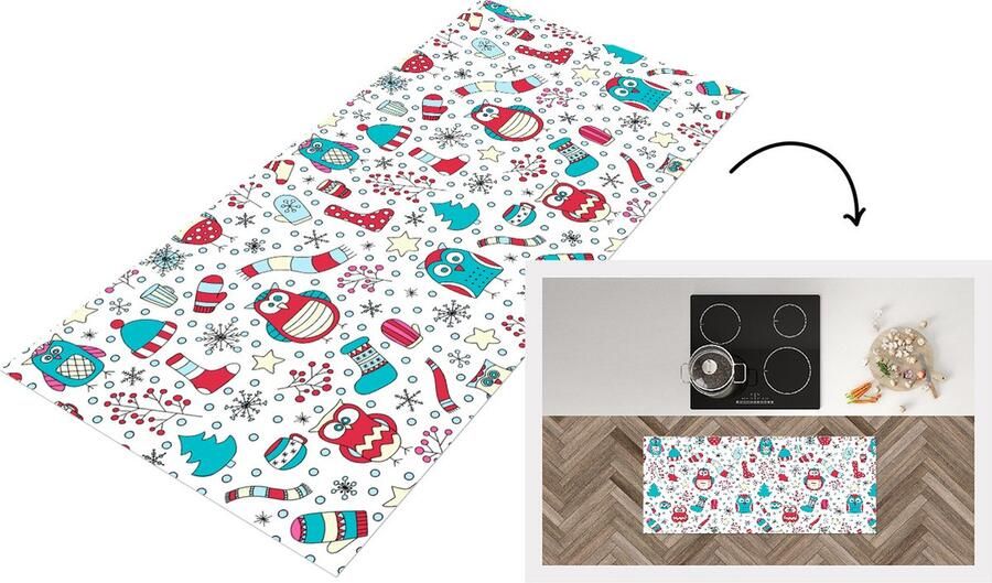 KitchenYeah Keukenloper Loper keuken Patronen Uil Kerst 120x50 cm Keukenloper vinyl