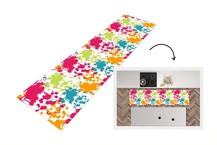 KitchenYeah Keukenloper Loper keuken Patronen Verf Regenboog 240x60 cm Keukenloper vinyl