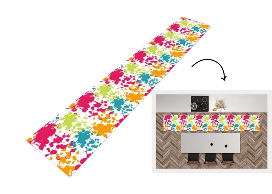 KitchenYeah Keukenloper Keukenmat Patronen Verf Regenboog 360x60 cm Keuken vloerkleed