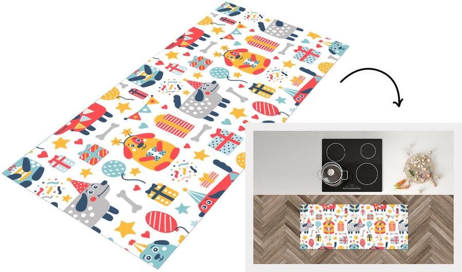 KitchenYeah Keukenloper Loper keuken Patronen Verjaardag Hond 120x50 cm Keukenloper vinyl