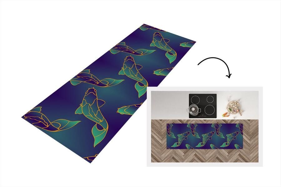 KitchenYeah Keukenloper Loper keuken Patronen Vis Koi 180x60 cm Keukenloper vinyl