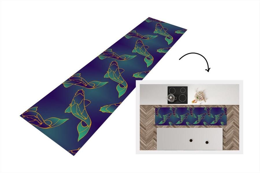 KitchenYeah Keukenloper Loper keuken Patronen Vis Koi 240x60 cm Keukenloper vinyl