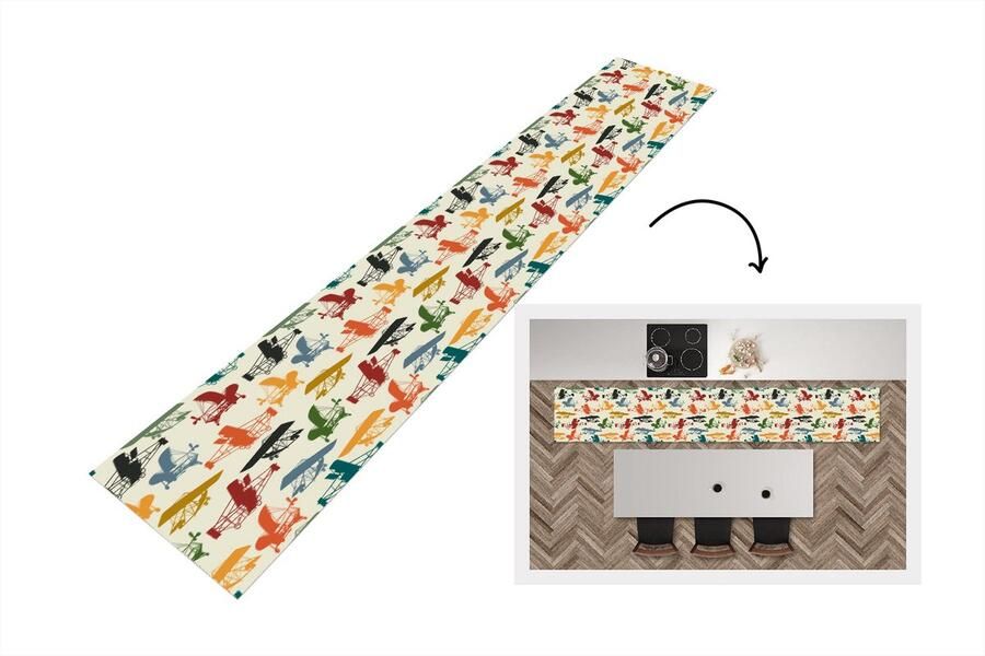 KitchenYeah Keukenloper Keukenmat Patronen Vliegtuig Retro 360x60 cm Keuken vloerkleed