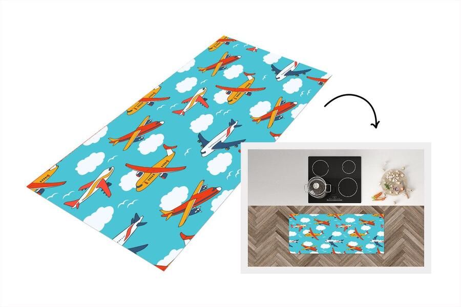 KitchenYeah Keukenloper Loper keuken Patronen Vliegtuig Wolk Lucht 120x50 cm Keukenloper vinyl