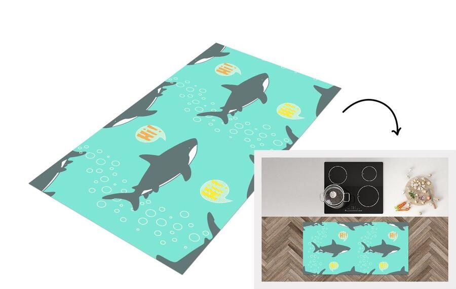 KitchenYeah Keukenloper Loper keuken Patronen Water Haai 120x60 cm Keukenloper vinyl