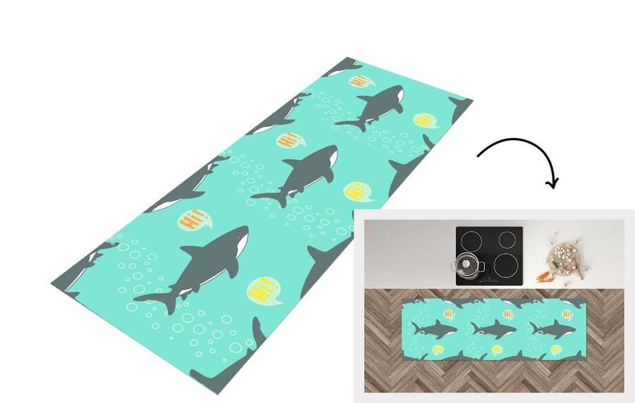 KitchenYeah Keukenloper Loper keuken Patronen Water Haai 180x60 cm Keukenloper vinyl