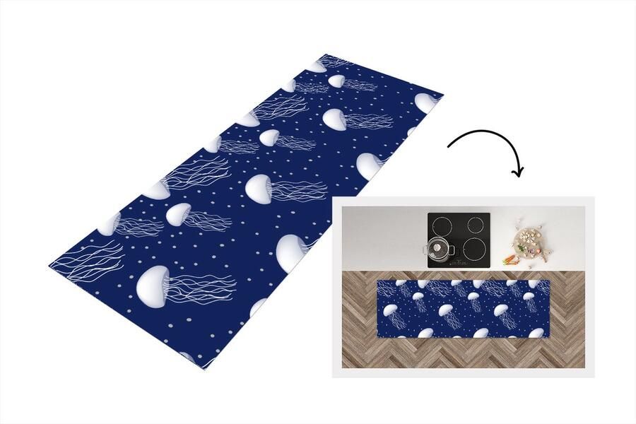 KitchenYeah Keukenloper Loper keuken Patronen Water Kwal 180x60 cm Keukenloper vinyl