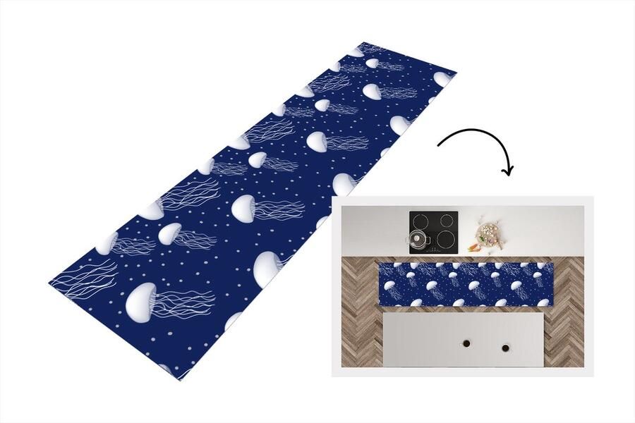 KitchenYeah Keukenloper Loper keuken Patronen Water Kwal 240x60 cm Keukenloper vinyl