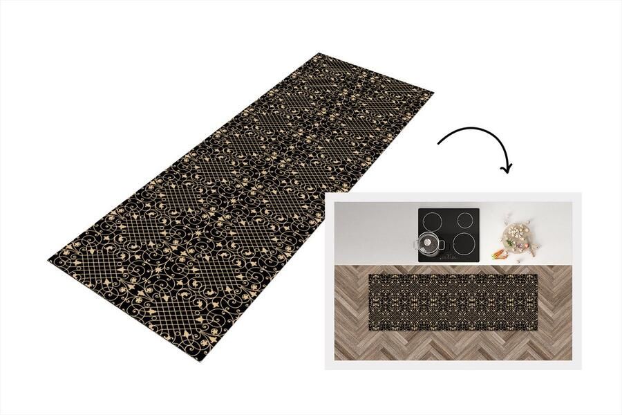 KitchenYeah Keukenloper Loper keuken Patroon Abstract Goud Jaren 20 150x50 cm Keukenloper vinyl