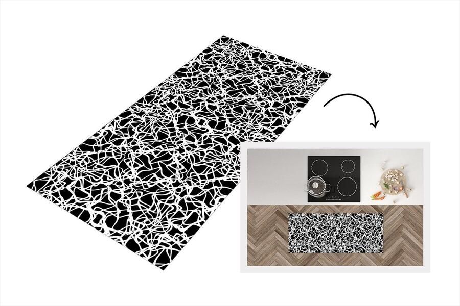 KitchenYeah Keukenloper Loper keuken Patroon Abstract Zwart Wit 120x50 cm Keukenloper vinyl