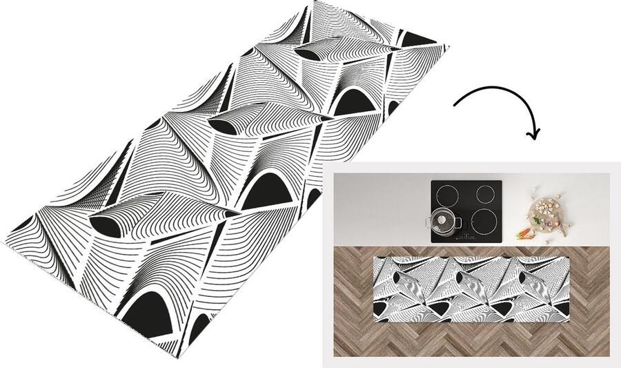 KitchenYeah Keukenloper Loper keuken Patroon Abstract Zwart Wit 150x50 cm Keukenloper vinyl