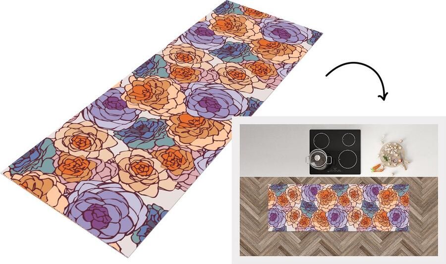 KitchenYeah Keukenloper Loper keuken Patroon Bloem Art Nouveau 180x60 cm Keukenloper vinyl