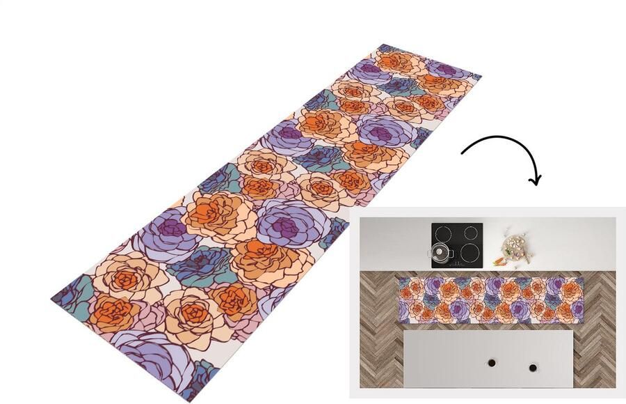 KitchenYeah Keukenloper Loper keuken Patroon Bloem Art Nouveau 200x50 cm Keukenloper vinyl