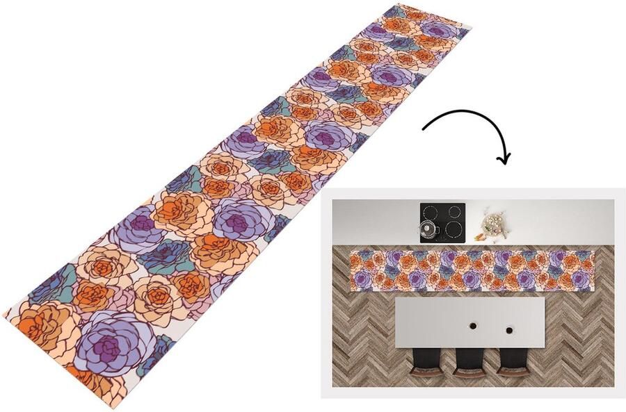 KitchenYeah Keukenloper Loper keuken Patroon Bloem Art Nouveau 300x50 cm Keukenloper vinyl