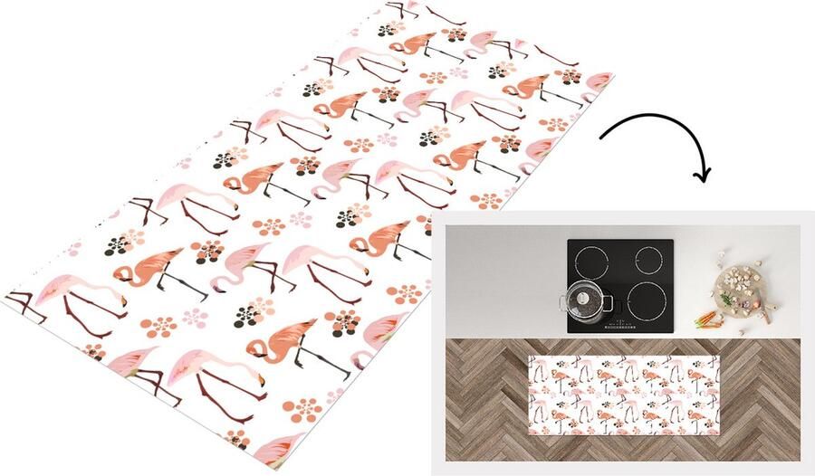 KitchenYeah Keukenloper Loper keuken Patroon Flamingo Bloemen 120x50 cm Keukenloper vinyl