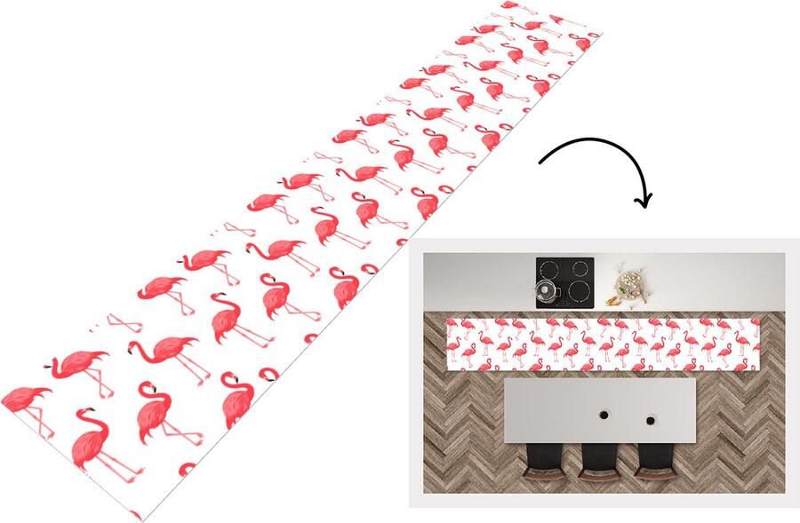 KitchenYeah Keukenloper Keukenmat Patroon Flamingo Vogel 360x60 cm Keuken vloerkleed