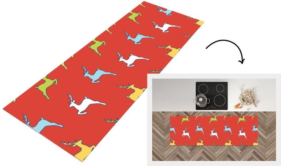 KitchenYeah Keukenloper Loper keuken Patroon Hert Rood 150x50 cm Keukenloper vinyl