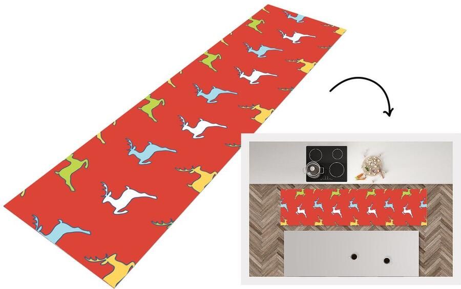 KitchenYeah Keukenloper Loper keuken Patroon Hert Rood 240x60 cm Keukenloper vinyl