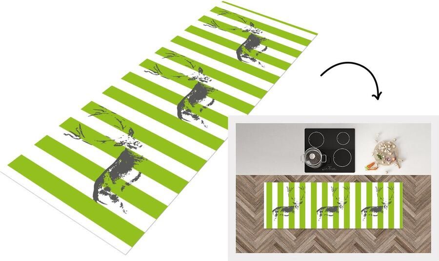 KitchenYeah Keukenloper Loper keuken Patroon Hert Strepen 180x60 cm Keukenloper vinyl