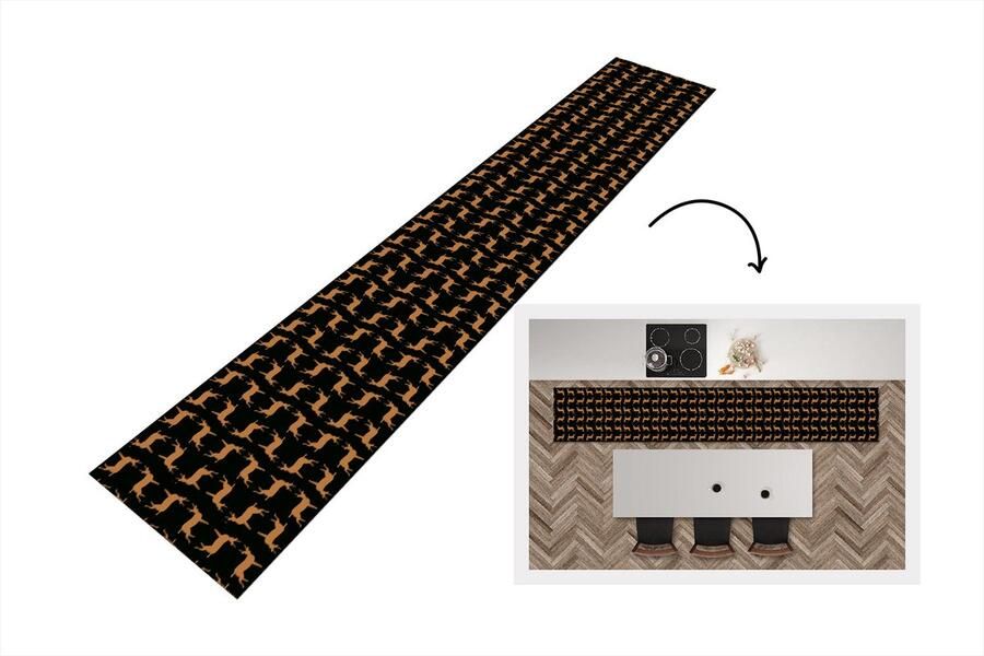 KitchenYeah Keukenloper Loper keuken Patroon Hert Zwart Bruin 300x50 cm Keukenloper vinyl
