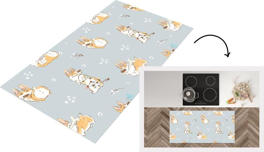 KitchenYeah Keukenloper Loper keuken Patroon Hond Corgi 120x60 cm Keukenloper vinyl