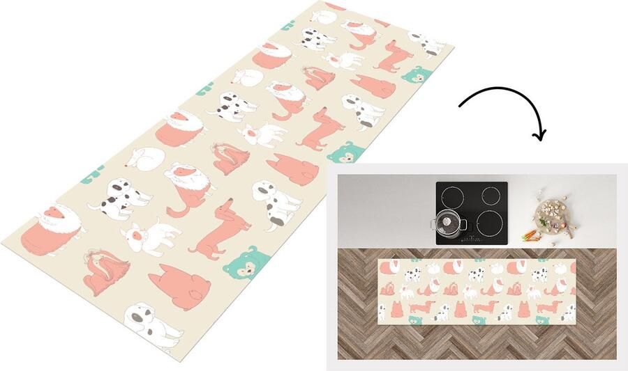 KitchenYeah Keukenloper Loper keuken Patroon Hond Puppy 150x50 cm Keukenloper vinyl