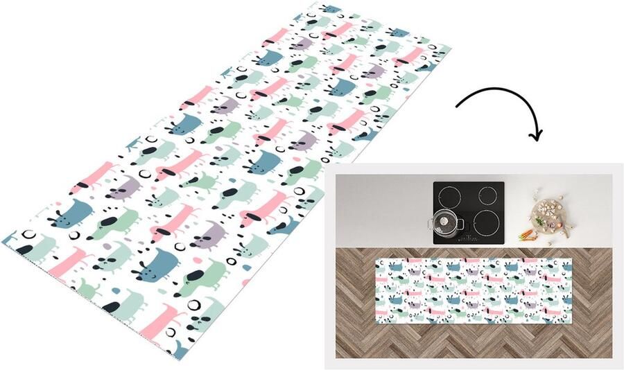 KitchenYeah Keukenloper Loper keuken Patroon Hond Tekenen 150x50 cm Keukenloper vinyl