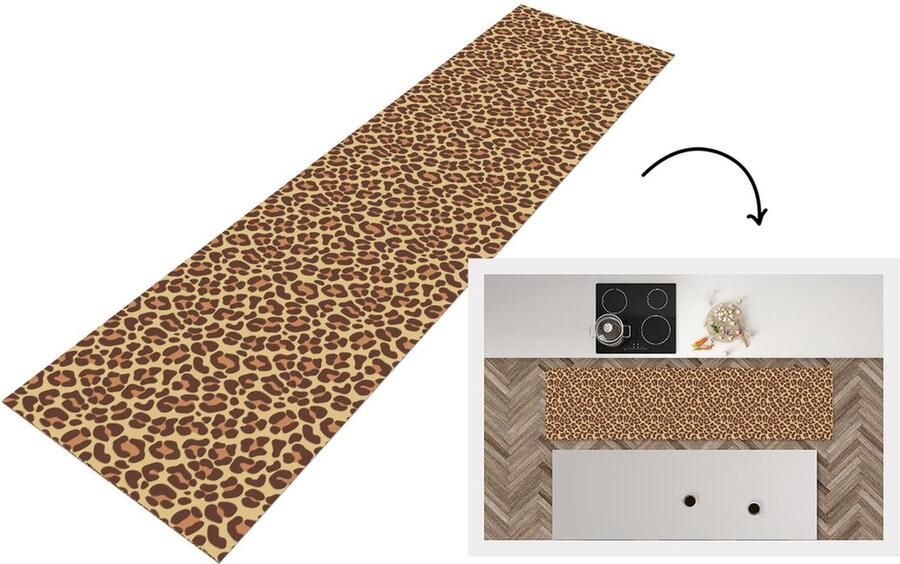 KitchenYeah Keukenloper Loper keuken Patroon Luipaard Vacht 240x60 cm Keukenloper vinyl